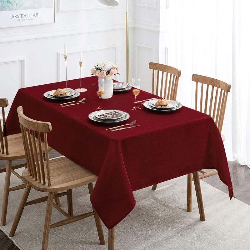 JUCFHY Christmas Luxury Stripe Fabric Table Cloths, Heavy Weight 100% Polyester Tablecloths Washable, No Iron, Water Resistance Soil Resistant Holiday Table Cover for Dining,60 Inch x 84 Inch Oblong,Burgundy - Image 5